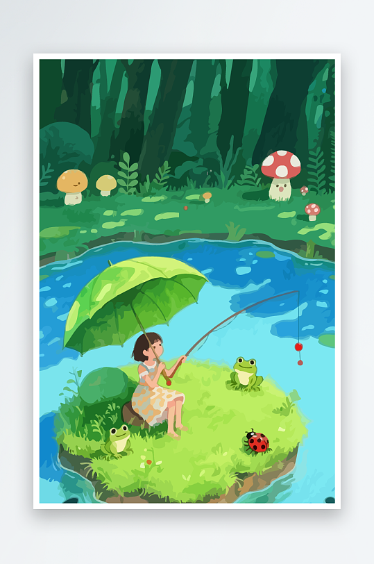 Q版钓鱼的小女孩-众图网