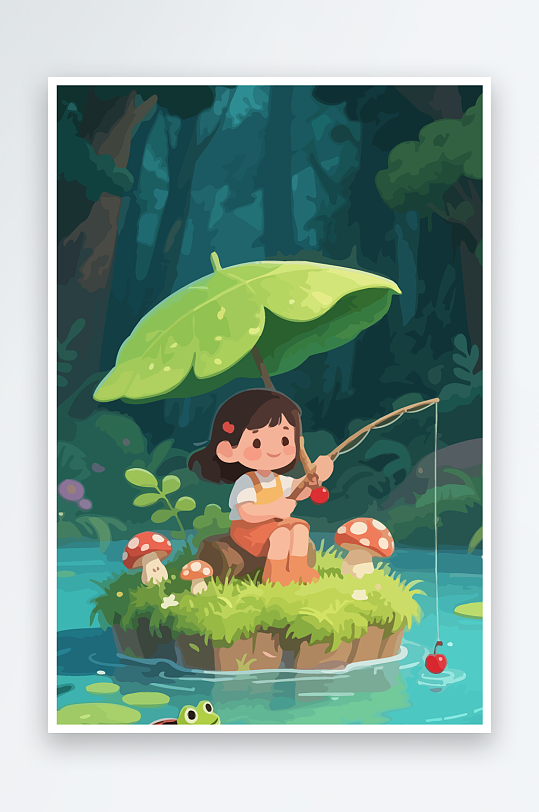 Q版钓鱼的小女孩-众图网