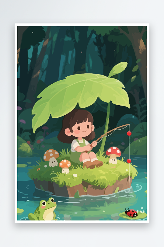 Q版钓鱼的小女孩-众图网