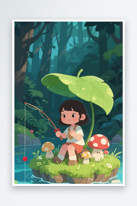 Q版钓鱼的小女孩-众图网