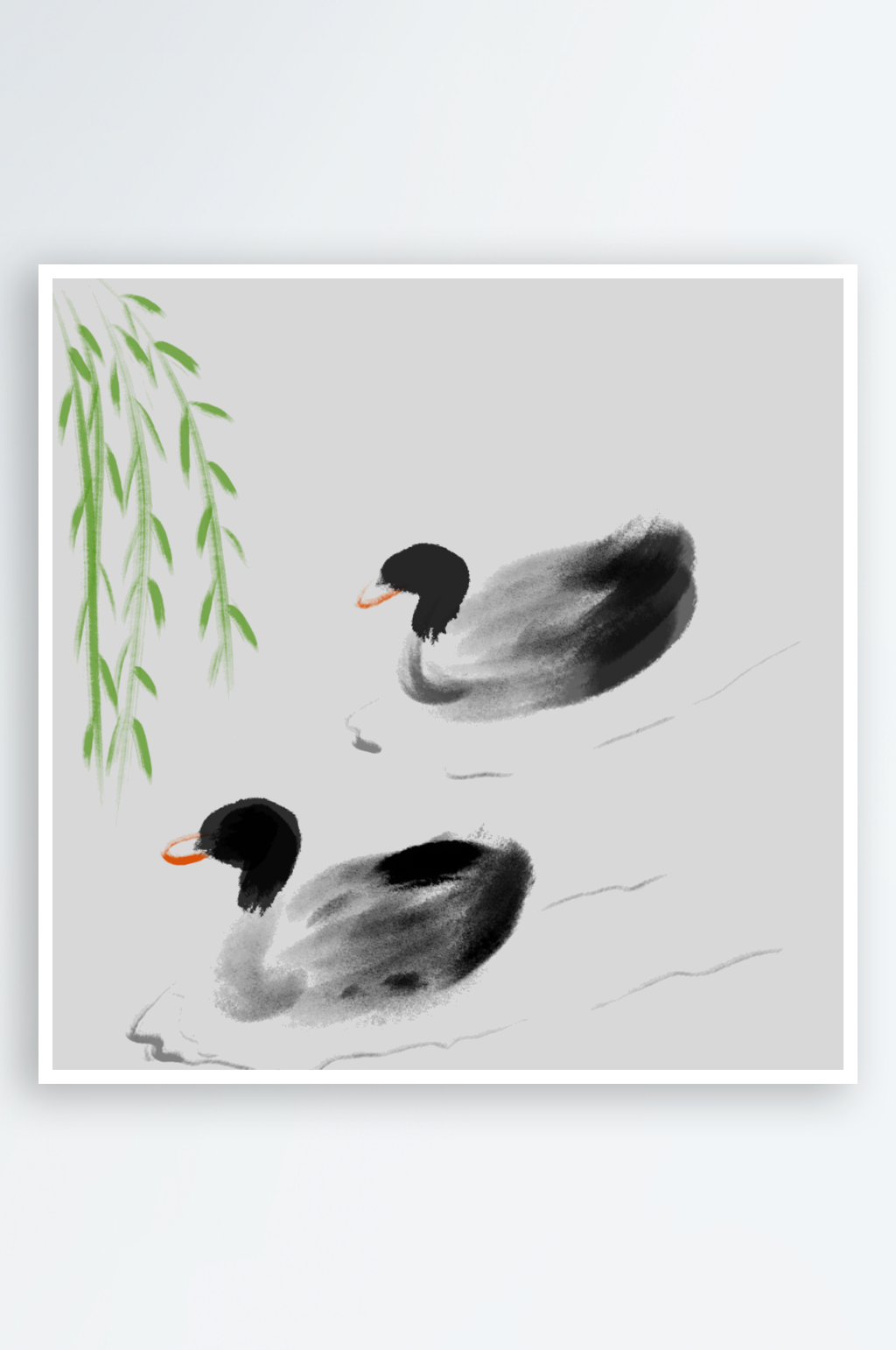 美丽水墨鸭子素材素材