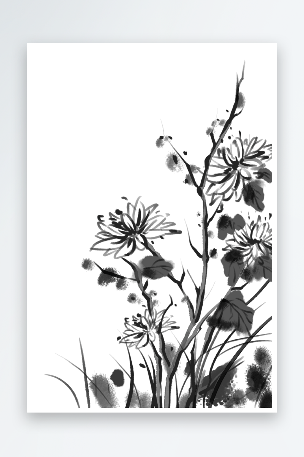 美丽水墨菊花花朵古风素材素材