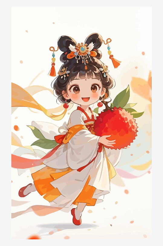 古风女孩拿着荔枝矢量插画-众图网