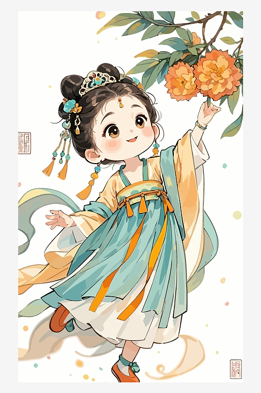 古风女孩拿着荔枝矢量插画-众图网