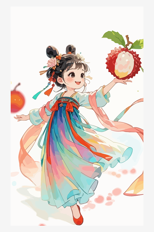 古风女孩拿着荔枝矢量插画-众图网