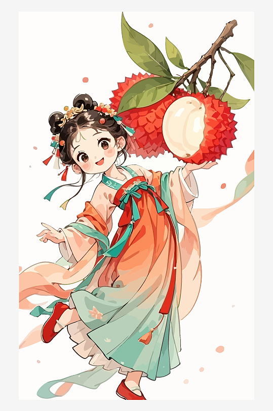 古风女孩拿着荔枝矢量插画-众图网