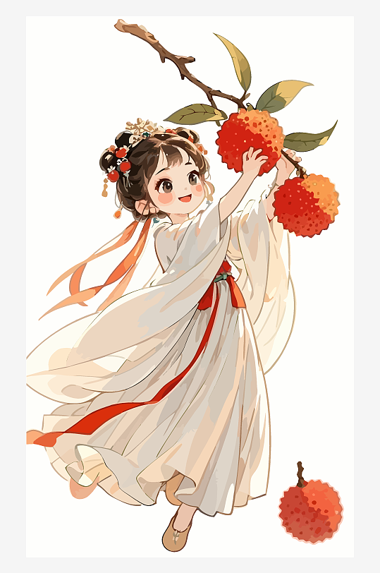 古风女孩拿着荔枝矢量插画-众图网