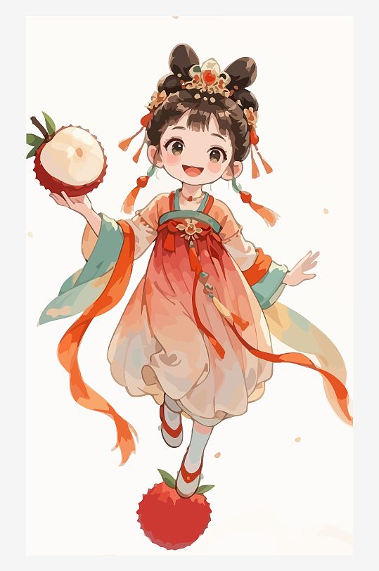 古风女孩拿着荔枝矢量插画-众图网