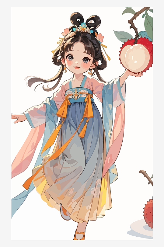 古风女孩拿着荔枝矢量插画-众图网