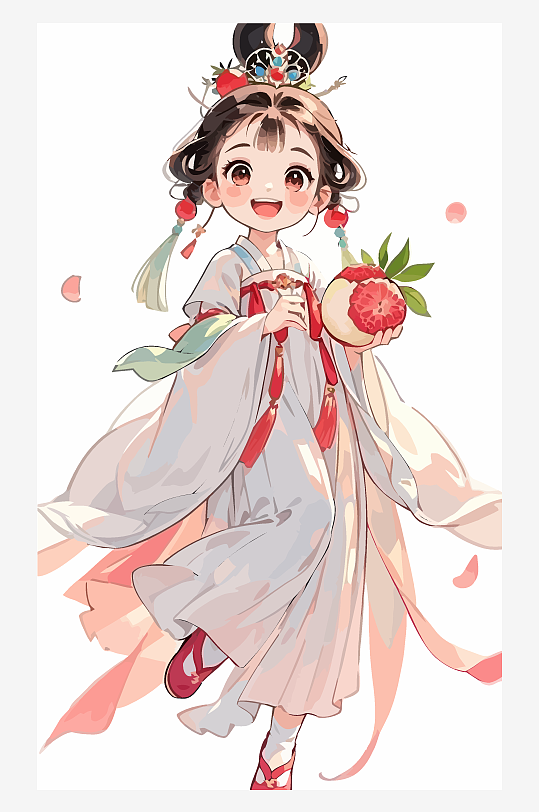 古风女孩拿着荔枝矢量插画-众图网