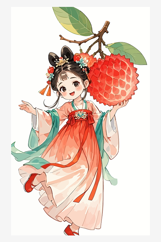 古风女孩拿着荔枝矢量插画-众图网