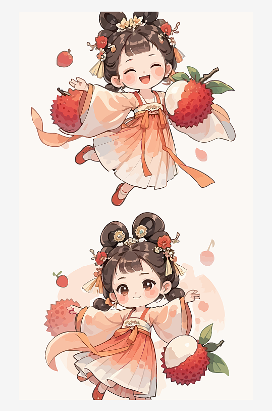 古风女孩拿着荔枝矢量插画-众图网
