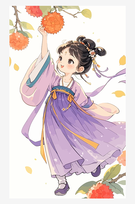 古风女孩拿着荔枝矢量插画元素-众图网