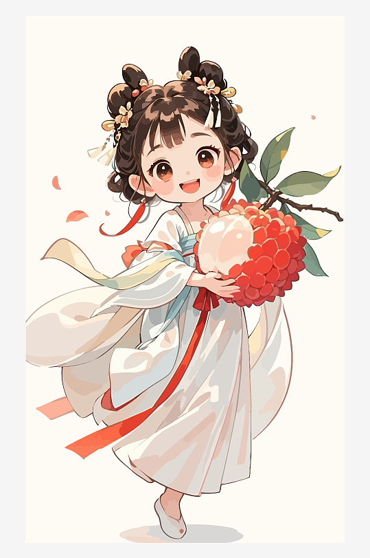古风女孩拿着荔枝矢量插画元素-众图网