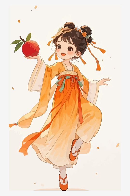 古风女孩拿着荔枝矢量插画元素-众图网