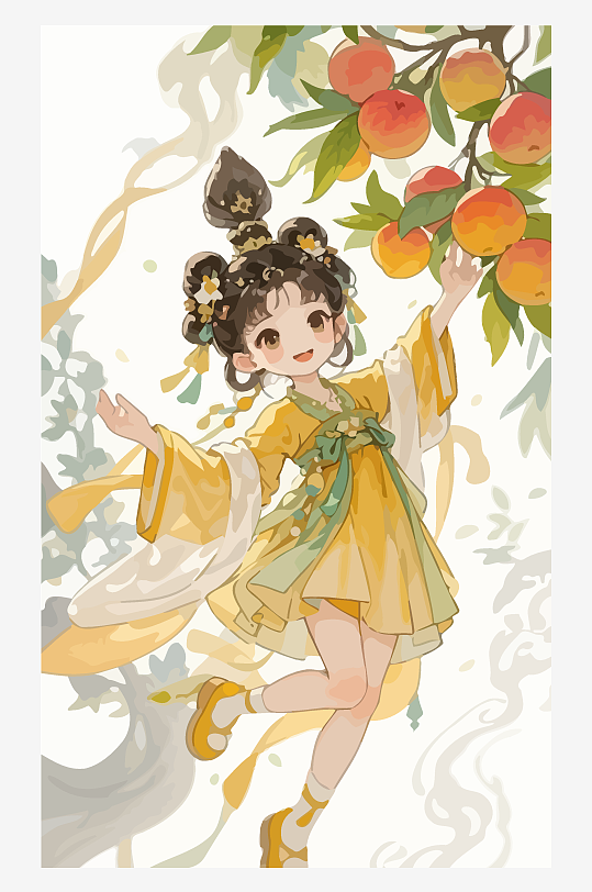 古风女孩拿着荔枝矢量插画-众图网