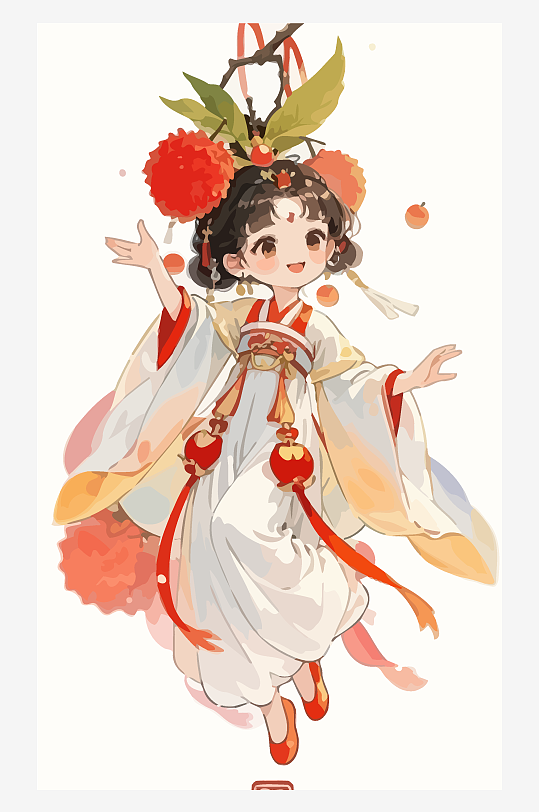 古风女孩拿着荔枝矢量插画-众图网