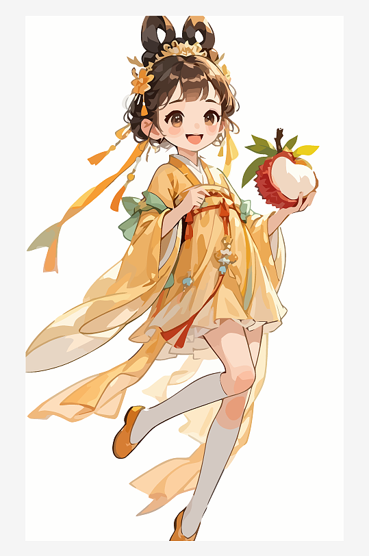 古风女孩拿着荔枝矢量插画-众图网