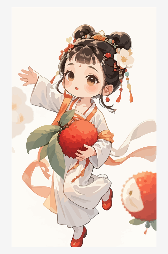 古风女孩拿着荔枝矢量插画-众图网