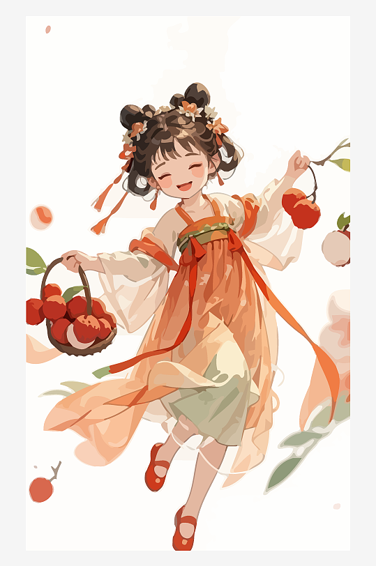 古风女孩拿着荔枝矢量插画-众图网