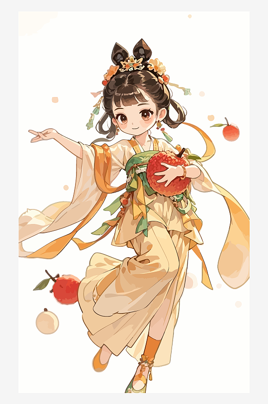古风女孩拿着荔枝矢量插画-众图网