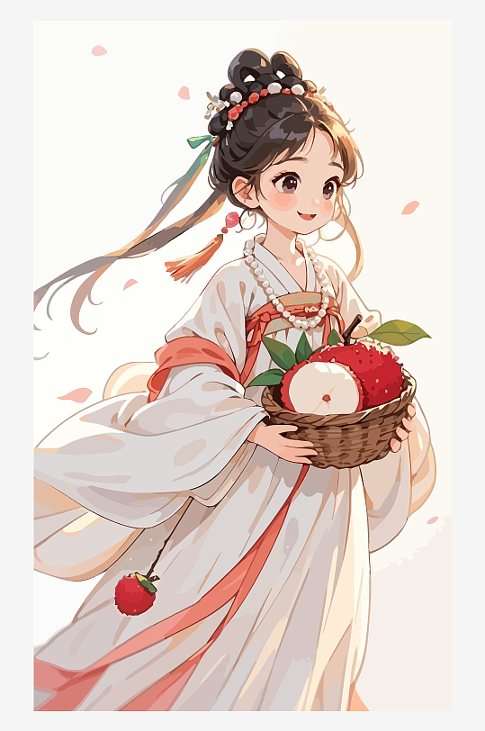 古风女孩拿着荔枝矢量插画-众图网