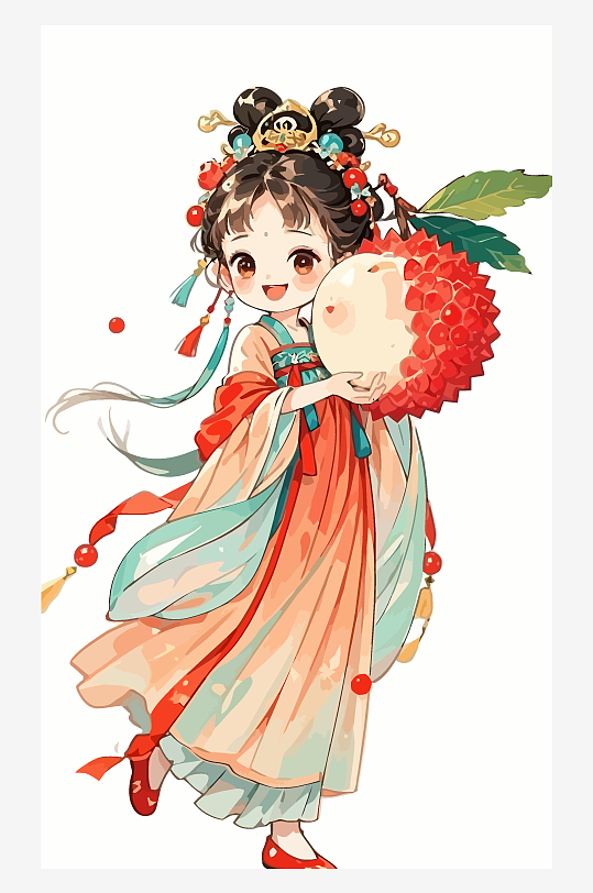 古风女孩拿着荔枝矢量插画-众图网