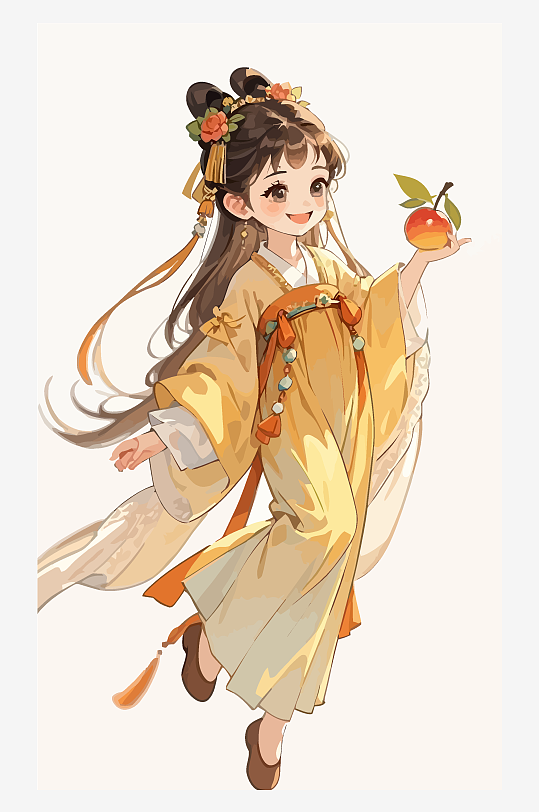 古风女孩拿着荔枝矢量插画元素-众图网
