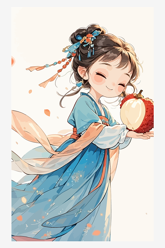 古风女孩拿着荔枝矢量插画元素-众图网