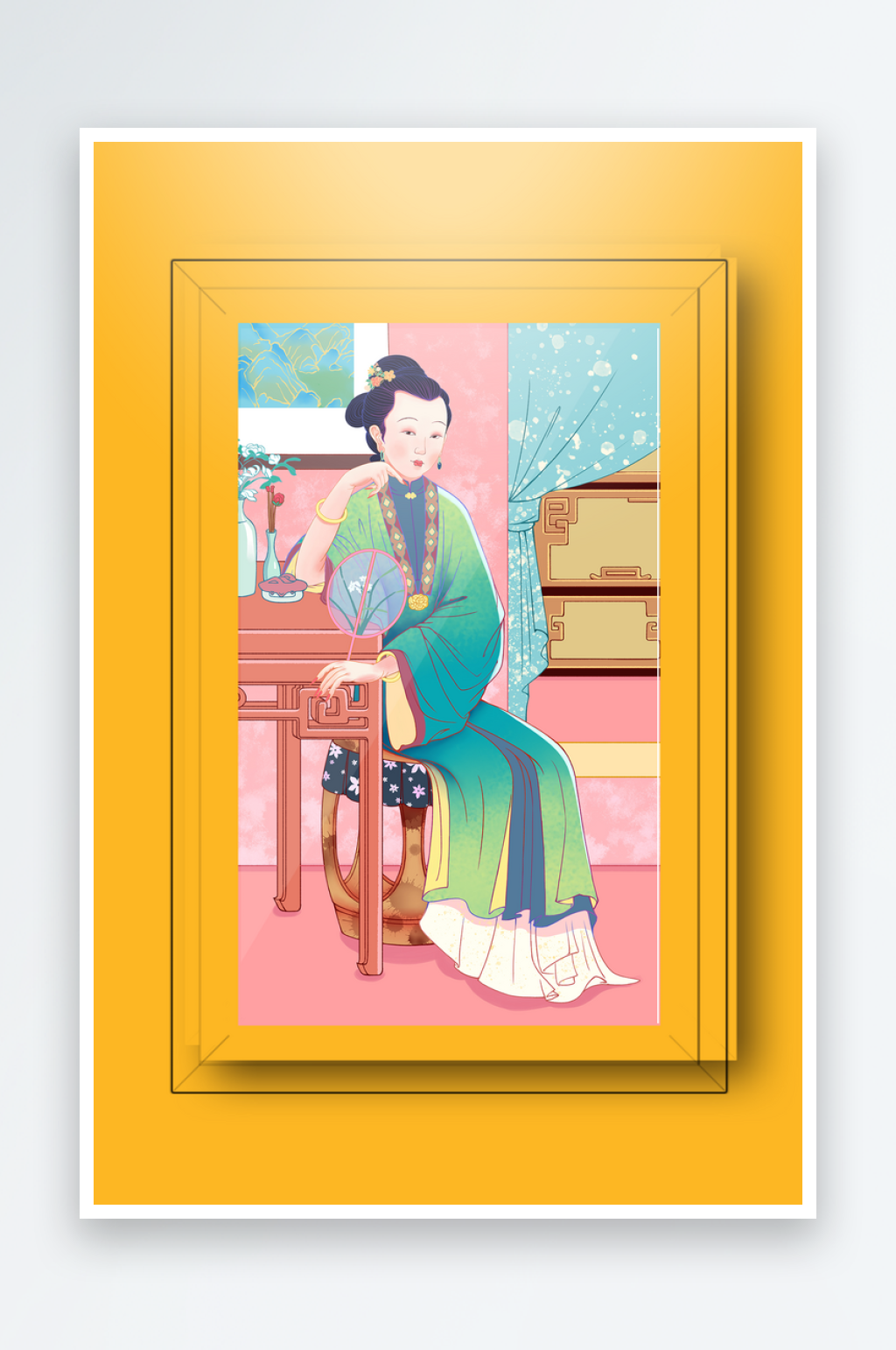 古风美女装饰画设计素材