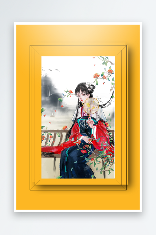 古风美女装饰画设计-众图网