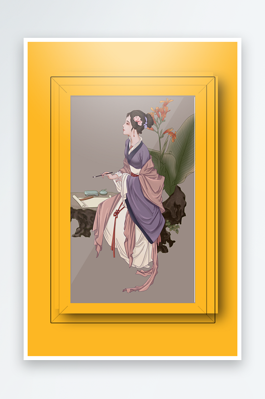 古风美女装饰画设计-众图网