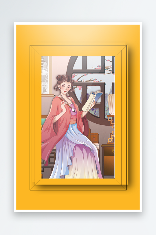 古风美女装饰画设计-众图网