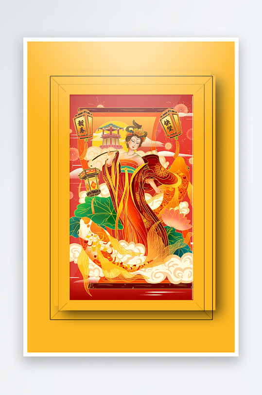 古风美女装饰画设计-众图网