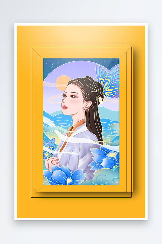 彩色古风美女装饰画设计-众图网