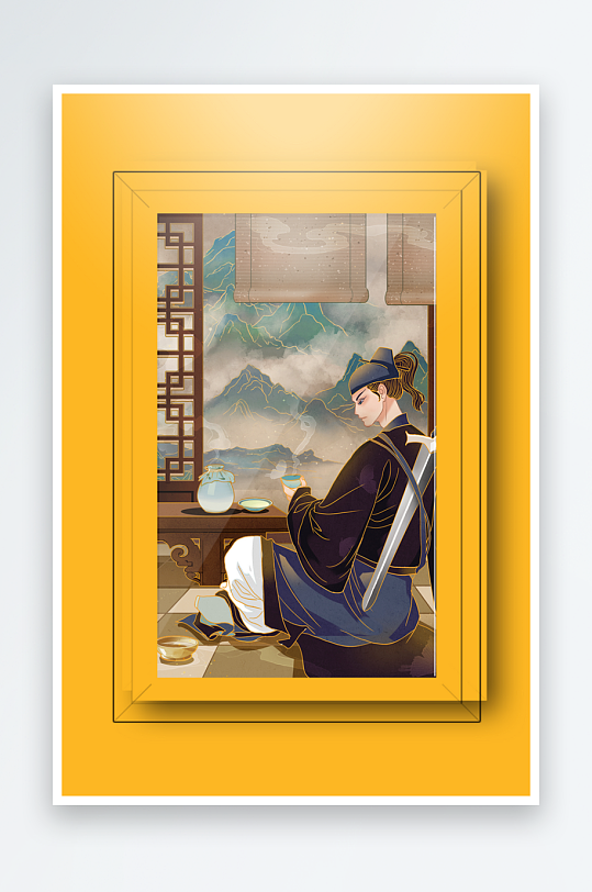 彩色古风美女装饰画设计-众图网