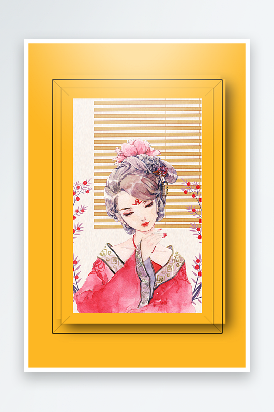 彩色古风美女装饰画设计-众图网