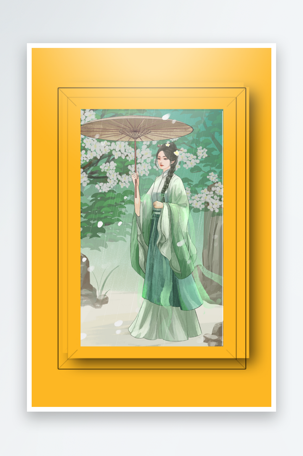 彩色古风美女装饰画设计素材