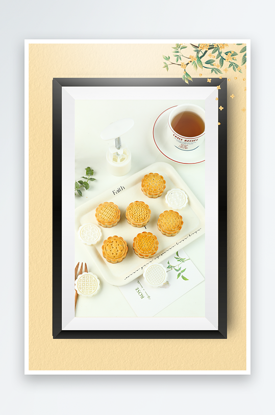 中秋团圆月饼糕点装饰画摆件-众图网