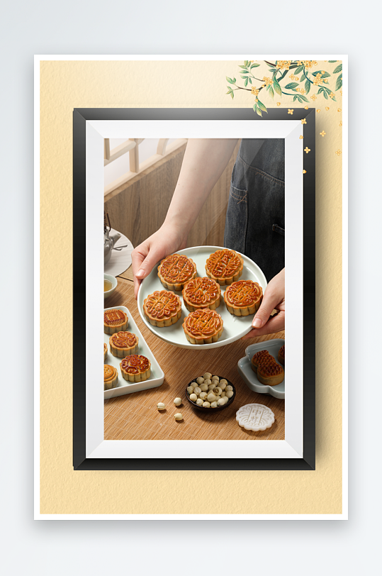 中秋团圆月饼糕点装饰画摆件-众图网