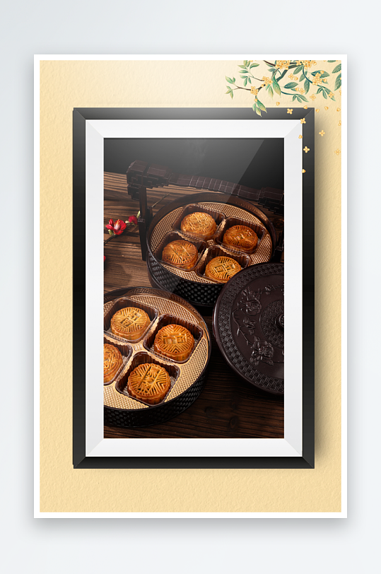 中秋团圆月饼糕点装饰画摆件-众图网