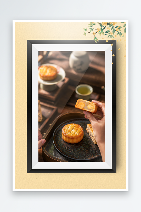 中秋团圆月饼糕点装饰画摆件-众图网