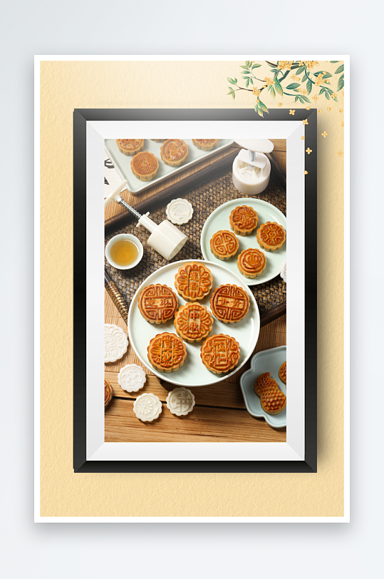 节日中秋团圆月饼糕点装饰画摆件-众图网