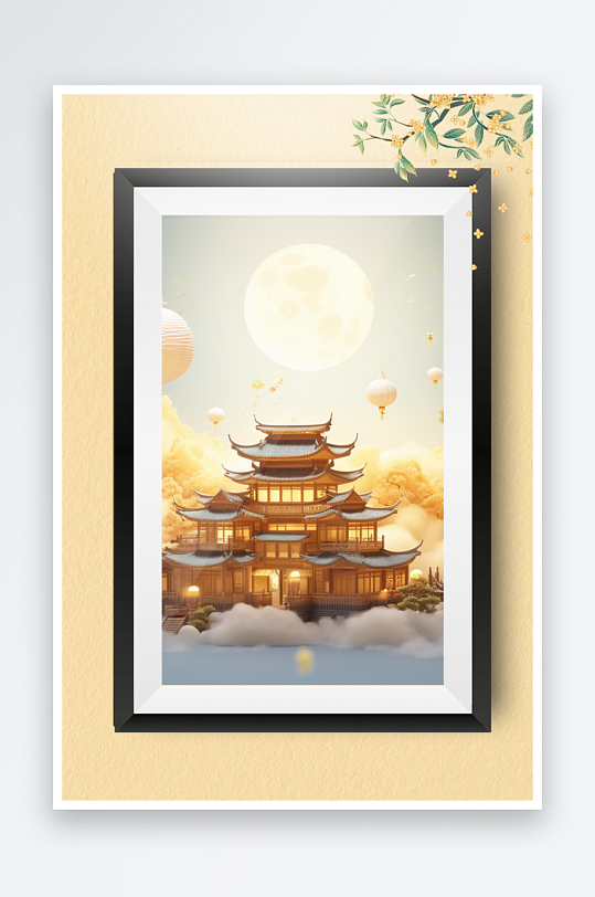 节日中秋团圆月饼糕点装饰画摆件-众图网