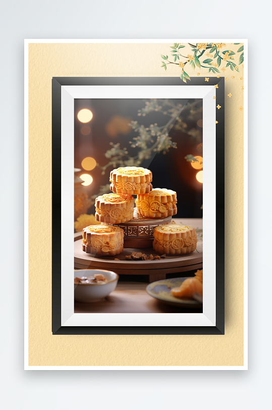 节日中秋团圆月饼糕点装饰画摆件-众图网
