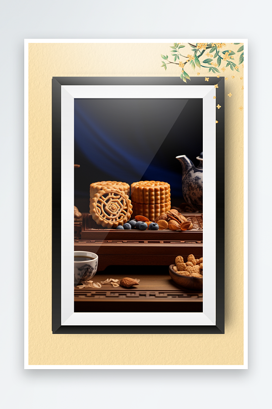 节日中秋团圆月饼装饰画摆件-众图网