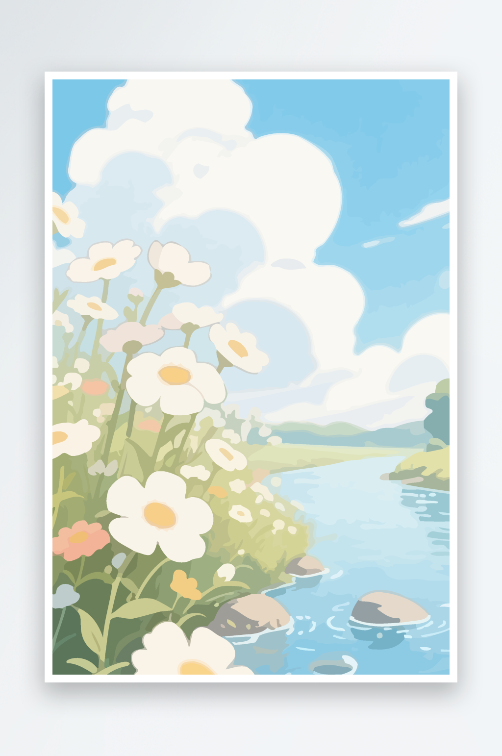 白云花朵图形矢量插画素材