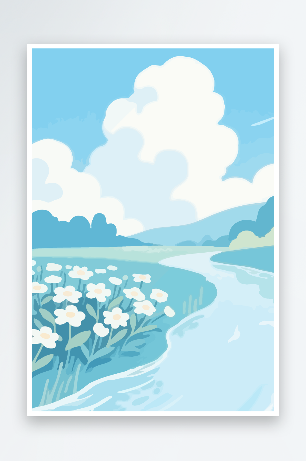 白云树水花朵图形矢量插画素材