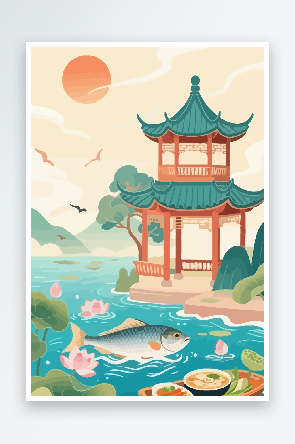鱼水景矢量插画图形素材