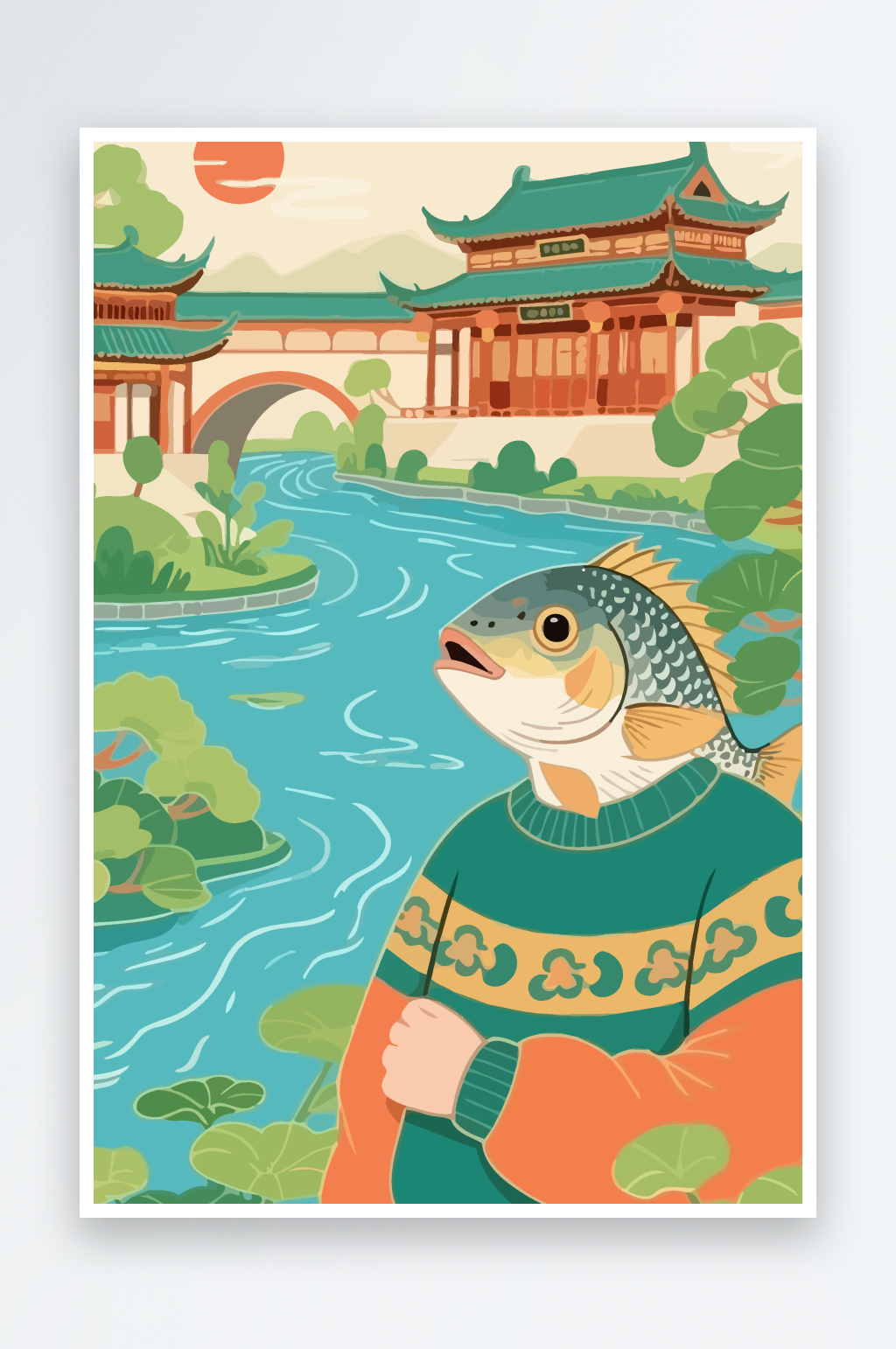 鱼水景矢量插画图形元素素材